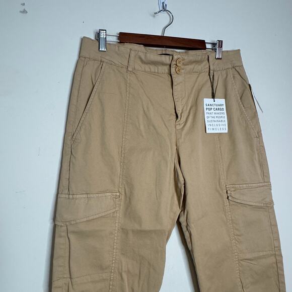 Sanctuary Rebel Cargo Pants Size 32 NWT Khaki Mid Rise Relaxed Fit Ankle Utility - Picture 3 of 9